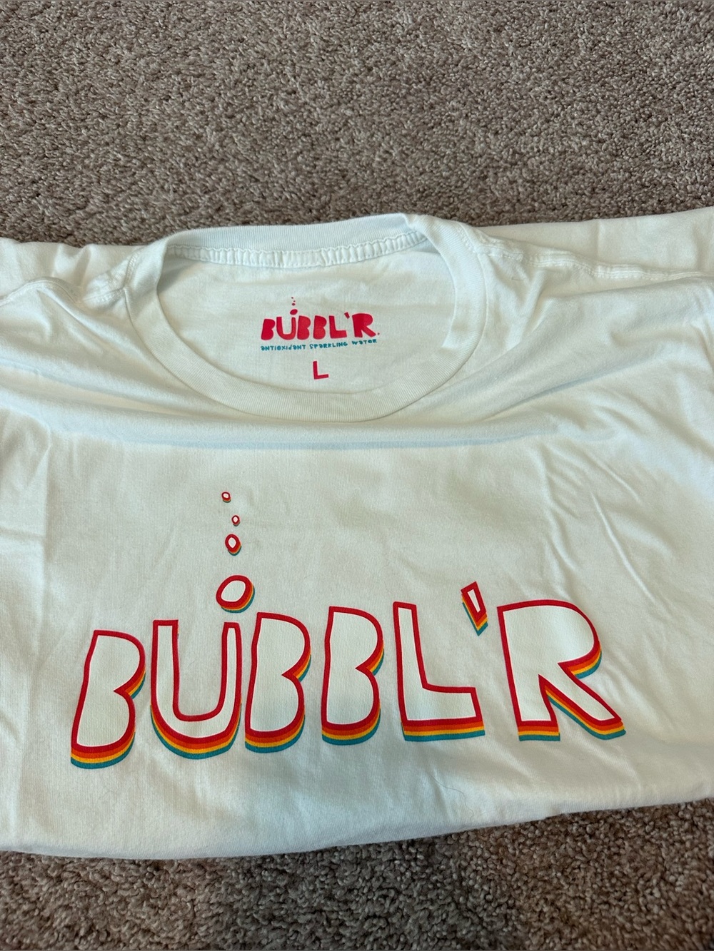 NWOT White Short Sleeve Logo Tee - Rainbow Accent